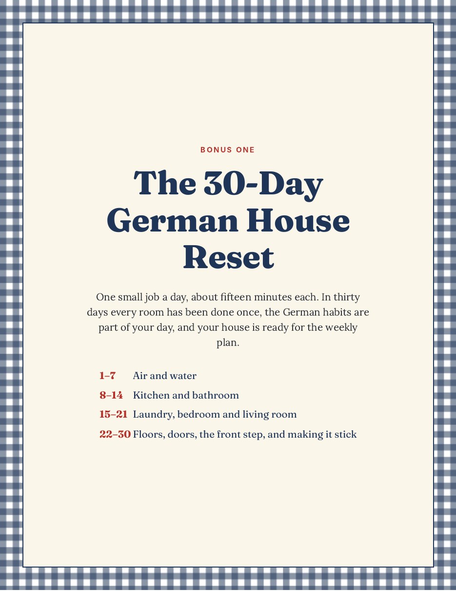 Cover of Bonus 1, The 30-Day German House Reset